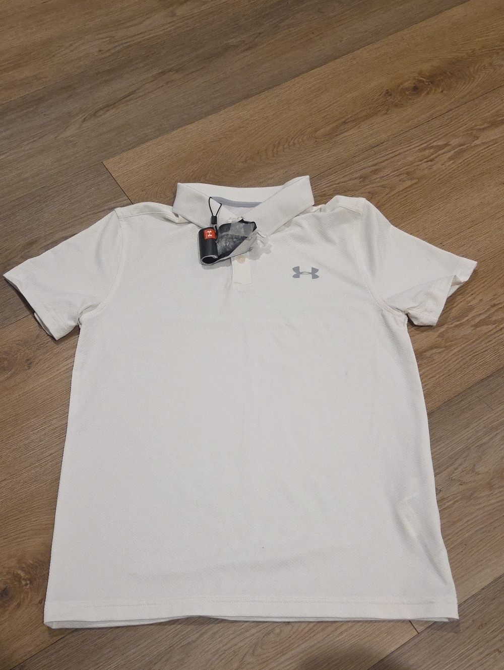Under Armour White Polo with Gray Logo - Kids